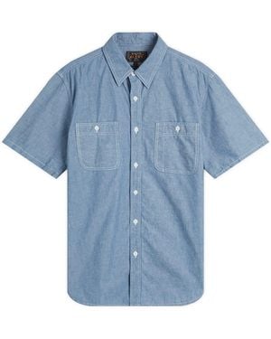 Beams Plus Short Sleeve Chambray Work Shirt - Blue
