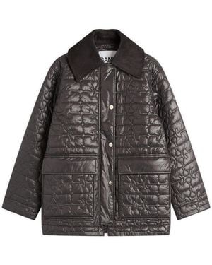 Ganni Shiny Quilt Midi Jacket - Black