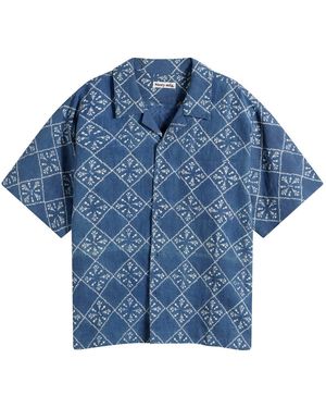 STORY mfg. Hand Block Printed Greetings Shirt - Blue