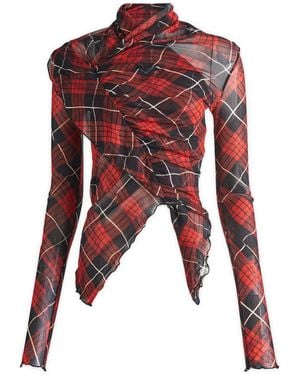 Jean Paul Gaultier Long Sleeve Mesh Draped Top - Red