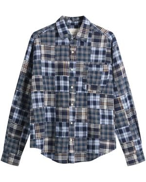 Cafe Mountain Patchwork Check Heritage Shirt - Blue