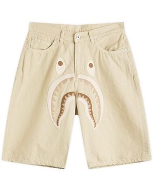 A Bathing Ape Shark Garment Dye Relaxed Fit Denim Shorts - Natural