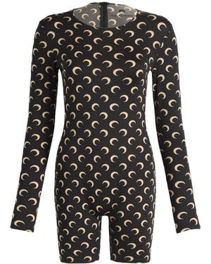 Marine Serre Moon Printed Long Sleeve Short Catsuit - Black