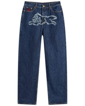 ICECREAM Applique Running Dog Denim Trousers - Blue