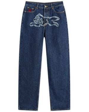 ICECREAM Applique Running Dog Denim Pants - Blue