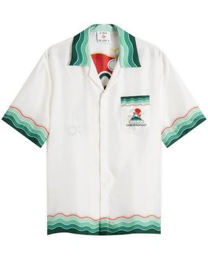 CASABLANCA Cuban Collar Silk Twill Montagne Ss Shirt - White