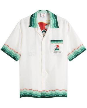 CASABLANCA Cuban Collar Silk Twill Montagne Short Sleeve Shi - White