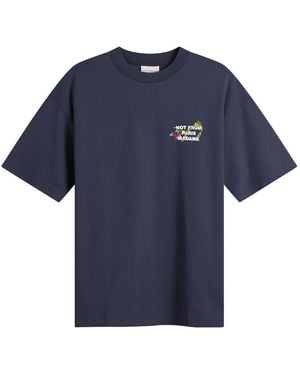 Drole de Monsieur Vine Embroidered Slogan T-Shirt - Blue
