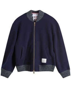 Thom Browne Wool Fleece Bomber Jacket - Blue