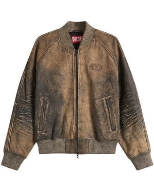 DIESEL L-Cobb Camouflage Leather Jacket - Brown