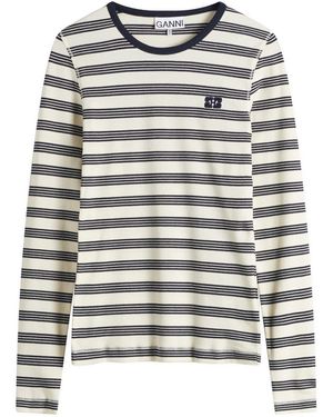 Ganni Stripe Long Sleeve T-Shirt - Grey