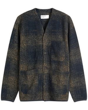 Universal Works Check Wool Fleece Cardigan - Black