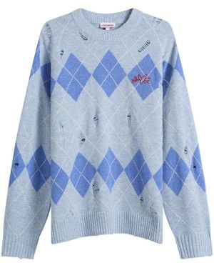 Charles Jeffrey Distressed Argyle Jumper - Blue