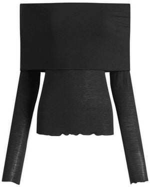 Skims Sheer Modal Off Shoulder Long Sleeve Top - Black