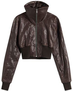 Rick Owens Cropped Leather Bomber Jacket - Black