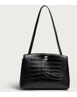 Liffner Pushlock Pouch Croc Embossed Shoulder Bag - Black
