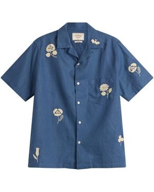 Portuguese Flannel Embroidery Nature Ramie Vacation Shirt - Blue