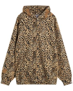 A Bathing Ape Wild Leopard Print Shark Zip Hoodie - Brown