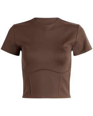 Nike X Skims Matte Corset Short Sleeve Crop Top - Brown