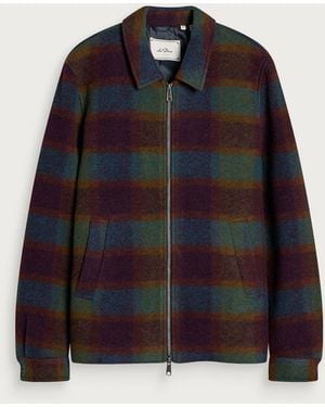 Les Deux Check Wool Zipper Coach Jacket - Blue