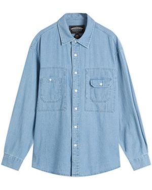 FRIZMWORKS Bleach Denim Utility Shirt - Blue