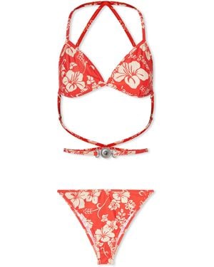 Marine Serre Floral Print Bikini - Red