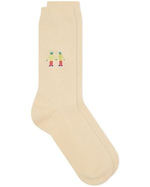 Folk Embroidery Waffle Socks - Natural
