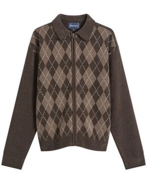 thisisneverthat Argyle Zip Knit Cardigan - Brown