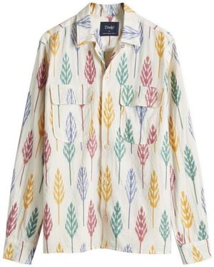 Drake's Camp Collar Ikat Shirt - White