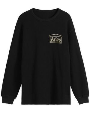 Aries Reversible Temple Waffle Long Sleeve T-Shirt - Black