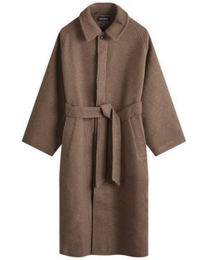 Meotine Wool-Blend Belted Long Coat - Brown