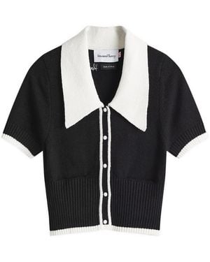 House Of Sunny Contrast Collar Button-Up Cardigan - Black