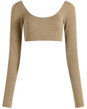 Skims Seamless Sheer Wool Long Sleeve Crop Top - Brown
