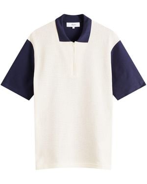 Palmes Textured Zip Polo - Blue