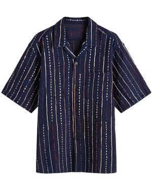 Kardo Ronen Embroidered Stripe Vacation Shirt - Blue