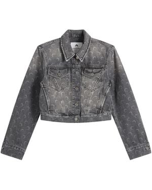 Marine Serre Moon Laser Denim Crop Jacket - Grey