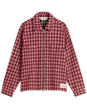 Brain Dead Check Mate Flannel Zip Shirt - Red