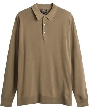 Beams Plus 12G Knit Long Sleeve Polo - Green
