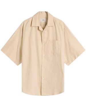 Ami Paris Cotton Short Sleeve Boxy Shirt - Natural