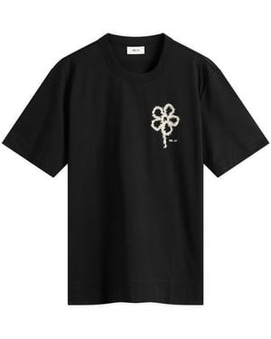 NN07 Pedro Embroidered Flower T-Shirt - Black