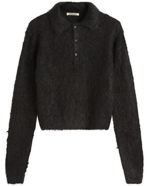AURALEE Mohair Knit Polo - Black