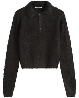 AURALEE Mohair Knit Polo - Black