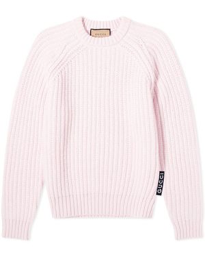 Gucci Ribbed Crew Neck Knit Sweater - Pink
