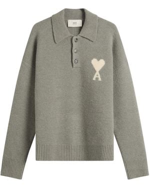 Ami Paris Alpaca Knit Polo - Grey