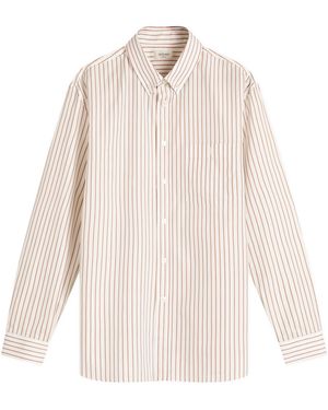 Saint Laurent Stripe Shirt With Ysl Embroidery Pocket - White