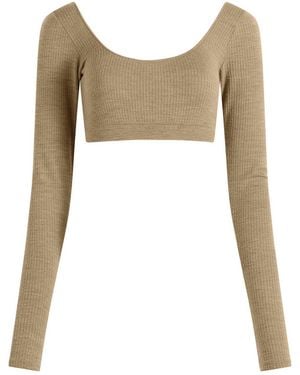 Skims Seamless Sheer Wool Long Sleeve Crop Top - Brown