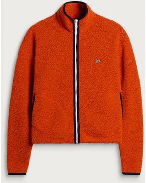 Drake's Boucle Wool Zip Fleece Jacket - Orange