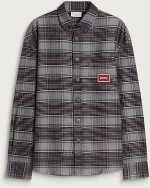 Drole de Monsieur Boxy Flanel Checked Shirt - Grey
