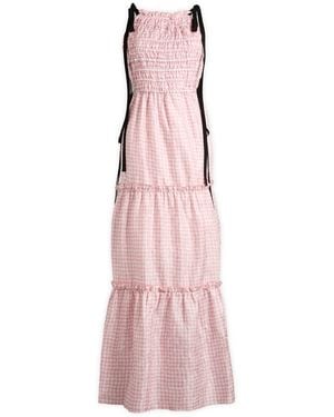 Ganni Shibori Pleat Maxi Smock Slip Dress - Pink