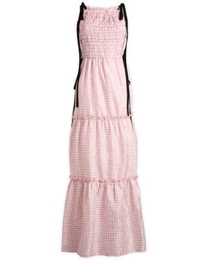 Ganni Shibori Pleat Maxi Smock Slip Dress - Pink